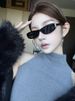 LazyZoom Western Style Cat Eye Women's Square Round Face Slimming Advanced Mesh Small Frame Oval Retro Gyaru Vacation Sunglasses_voghion.com