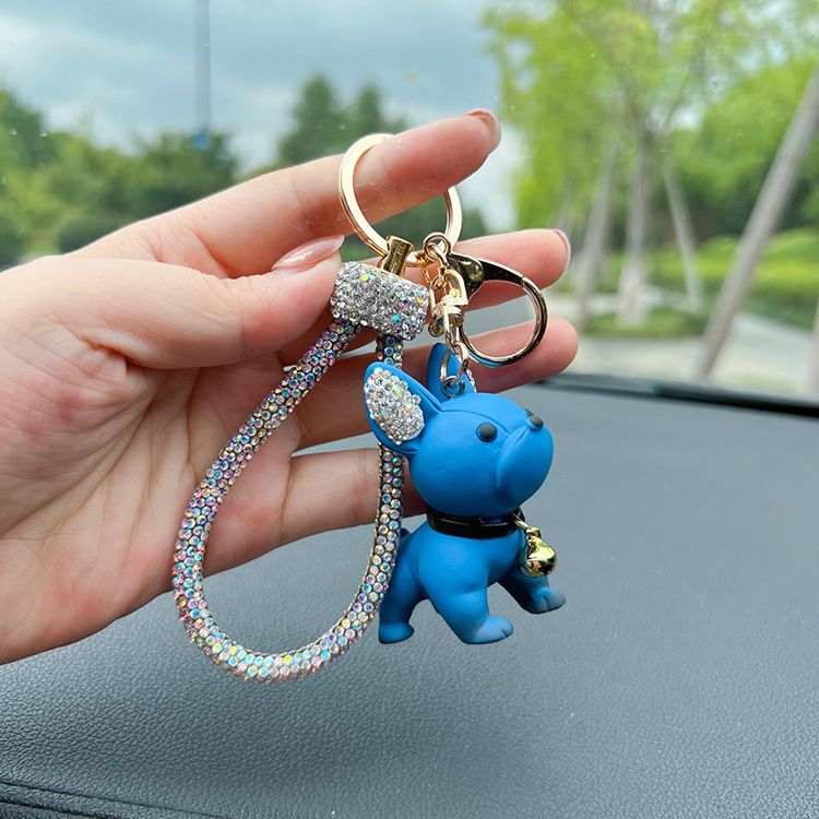 Niedlichen Cartoon Ton Französisch Bulldog Welpen Zubehör Kreative 3D Ornament Auto Schlüsselanhänger Ring Anhänger_voghion.com