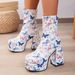 Women's Chunky Heel Pumps denim short boots women's square head waterproof platform high heel fashionable thick bottom women's boots_voghion.com