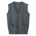 Roupas masculinas Novo colete de lã para homens de meia-idade contendo lã Primavera e Outono Cor sólida Decote em V Colete masculino sem mangas_voghion.com