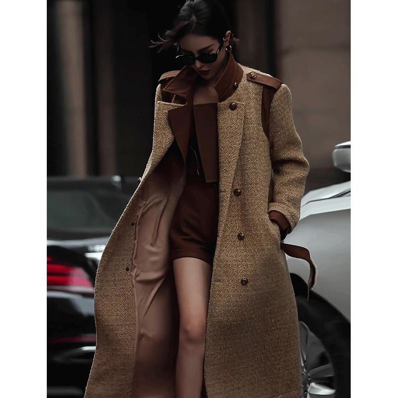 Sieviešu apģērbi augstākās klases Hepburn stila vilnas mētelis viegls luksusa minimālisma stila retro temperamenta mētelis_voghion.com