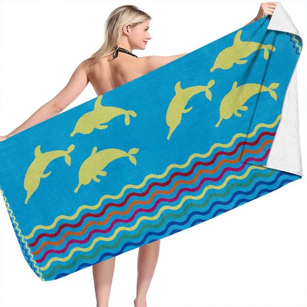 Telo mare a righe con animali marini, telo mare in fibra ultrafine, telo da bagno, versatile telo quadrato, telo mare_voghion.com