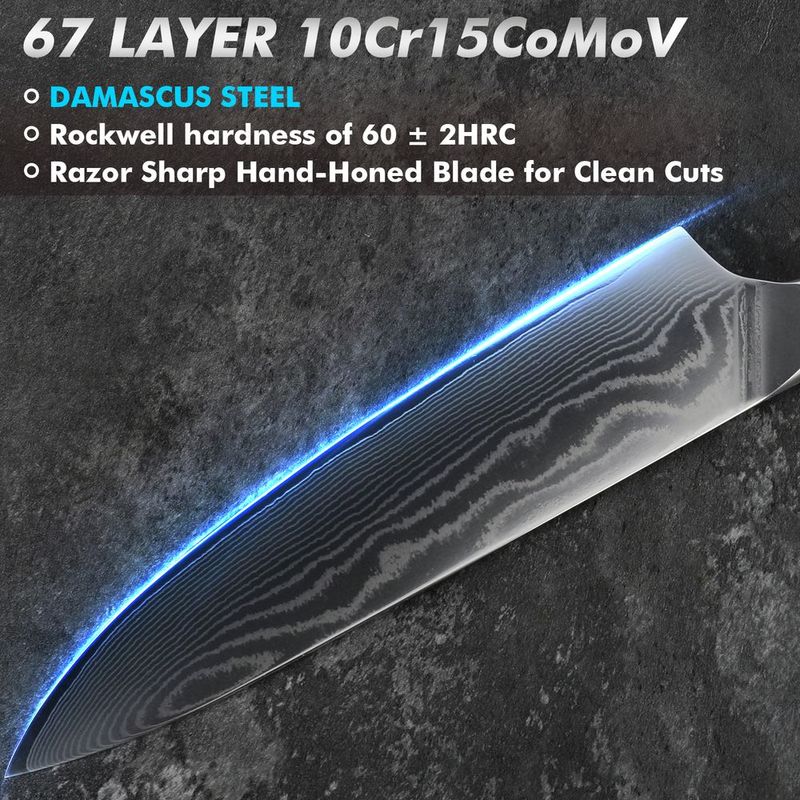 8 Inch Japanese Chef Knife, 10CR15MOV Damascus Rose Pattern Blade With Sheath, Ultra Sharp Professional Kitchen Slicing Knife, Colorful Pakkawood Ha_voghion.com