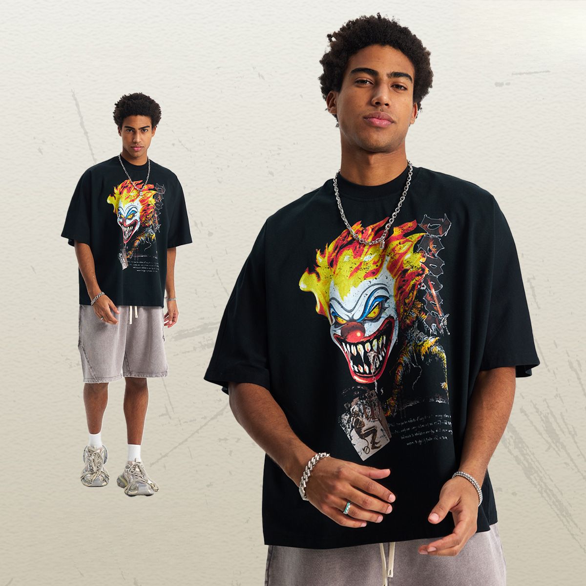 Maglietta da uomo a maniche corte con stampa a pipistrello Dark Clown, maglietta da uomo ampia alla moda di strada americana_voghion.com