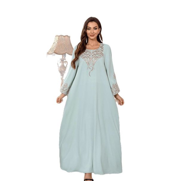 SW036 Muslimischen Robe frauen Einfache Bestickte Kleid Kaftan Kleider_voghion.com