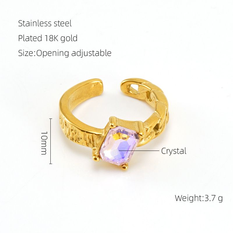 Titanium Steel Moonstone Personality Hip-Hop Irregular Geometric Lines Adjustable Open Ring For Women_voghion.com