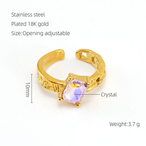 Titanium Steel Moonstone Personality Hip-Hop Irregular Geometric Lines Adjustable Open Ring For Women_voghion.com
