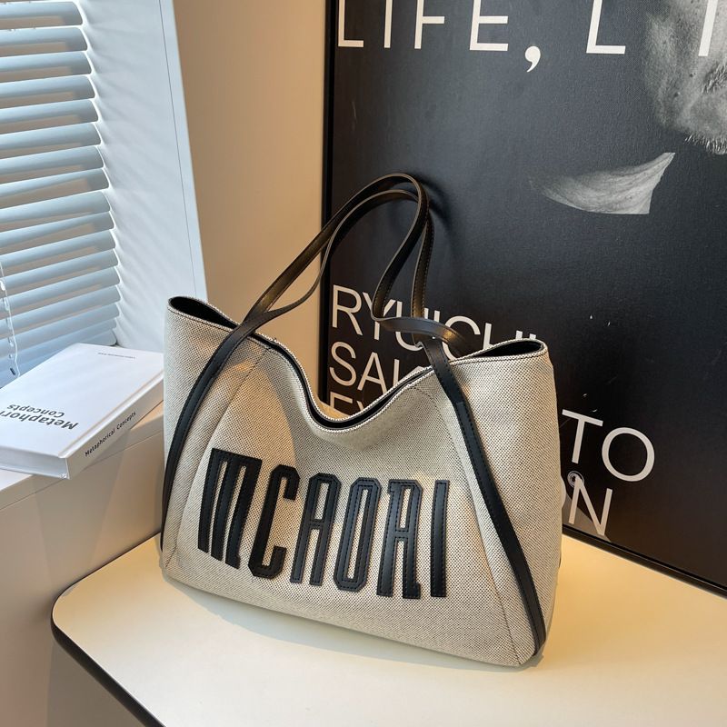 Canvas casual for women 2024 new fashion college student class commuting shoulder large capacity tote bag_voghion.com