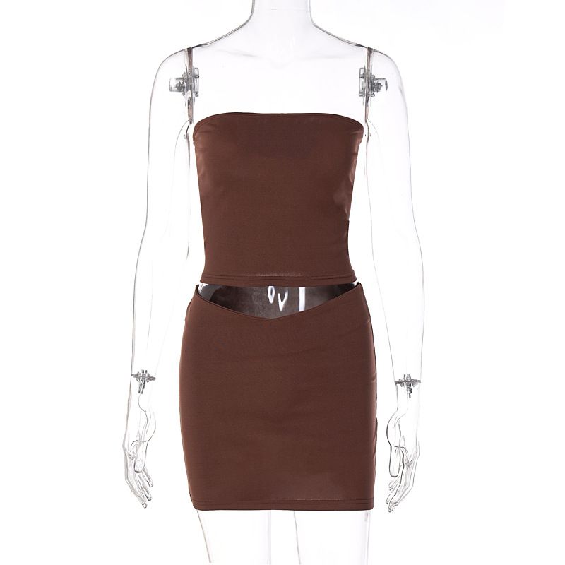 Damenmode Casual One Line BH Slim Fit Short Half Rock Set_voghion.com