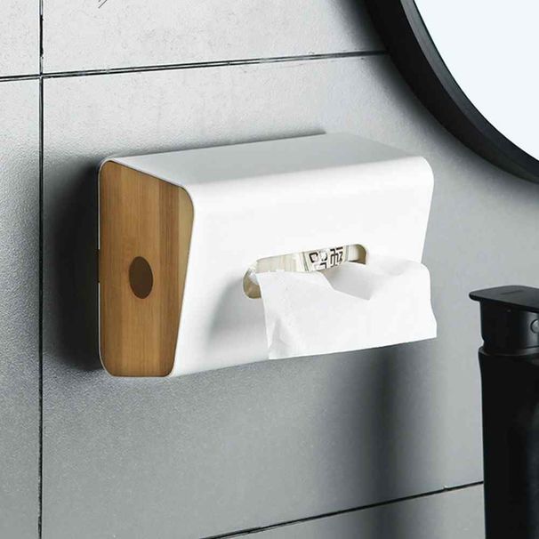 Scatola porta-asciugamani multifunzione da 2 pezzi con coperchio in legno, scatola a ventosa da parete senza fori, organizer per tovaglioli, per la casa_voghion.com