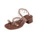 Bohemian Vacation Style Post Chunky Heel Pearl Anhänger für Frauen Sommer Square Toe Gold Strass römische Sandalen_voghion.com