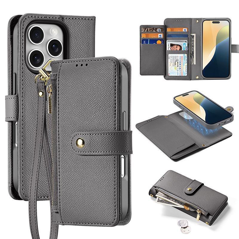 Custodie e supporti adatti per iPhone 16promax Custodia per cellulare in vera pelle con slot per schede, ventosa magnetica, borsa a tracolla da 15 pollici, custodia in pelle_voghion.com