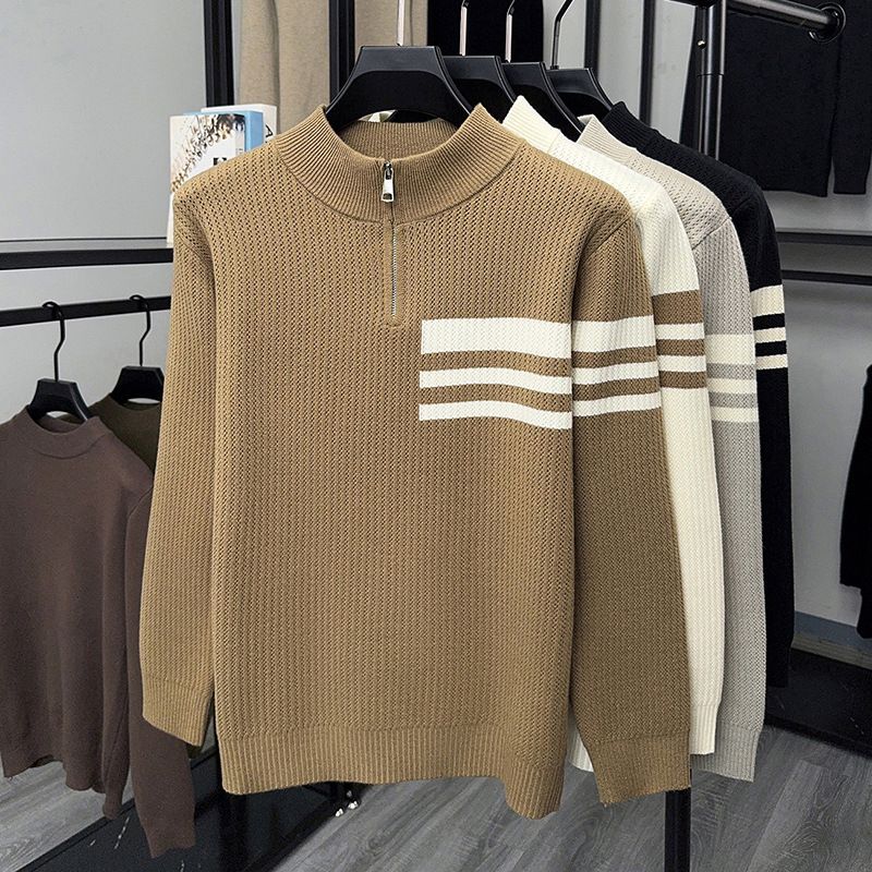 Herrenbekleidung Herren-Rollkragenpullover mit Reißverschluss – Stilvoller Strickpullover für Freizeit- und Businesskleidung (Khaki, Grau, Schwarz, Weiß, mehrere Größen)​_voghion.com