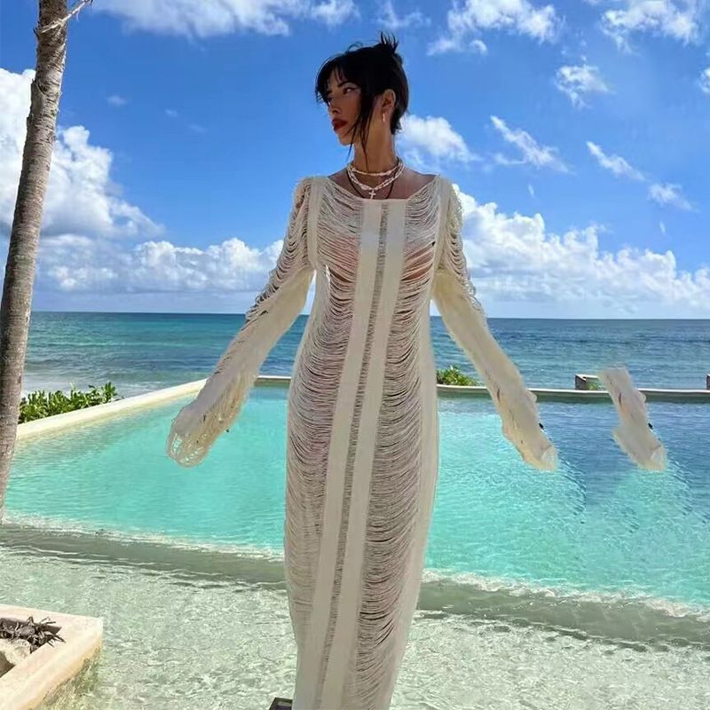 Effen kleur sexy gebreide opengewerkte strandbikini-zonnebrandkleding voor dames_voghion.com