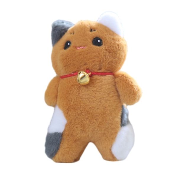 Peluş Çan Sevimli Kedi Kolye Oyuncak Anahtarlık Beyazgrikahverengi_voghion.com