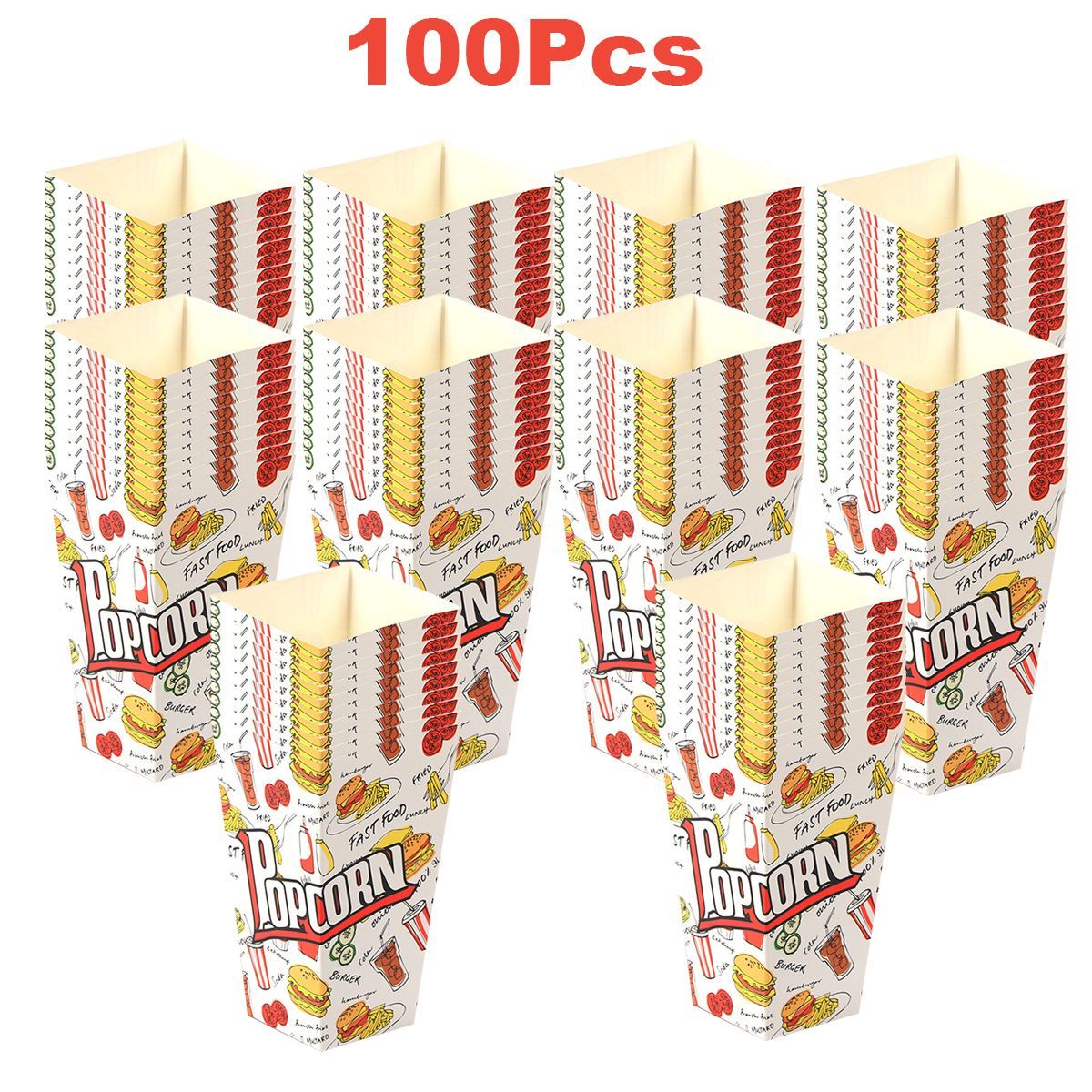 100 Pcs Popcorn Boxes 3 New Styles Popcorn Containers For Movie Party Orange Yellow White Paper Boxes Snack Chips Boxes For Puffed Rice Machine Theater Night Carnival Circus Party Supply_voghion.com