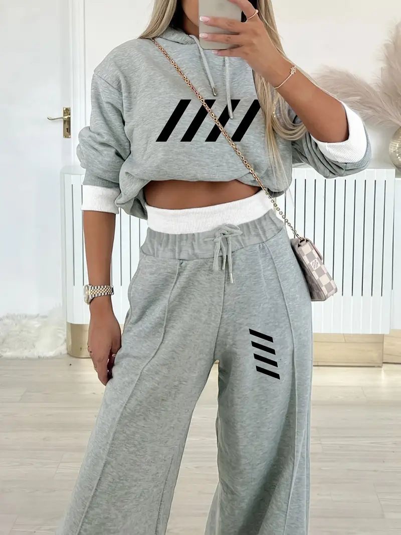 "Korean Style Hoodie & Jogger Set – Women's Casual Two-Piece Outfit In Light & Dark Gray, S-XXL"_voghion.com