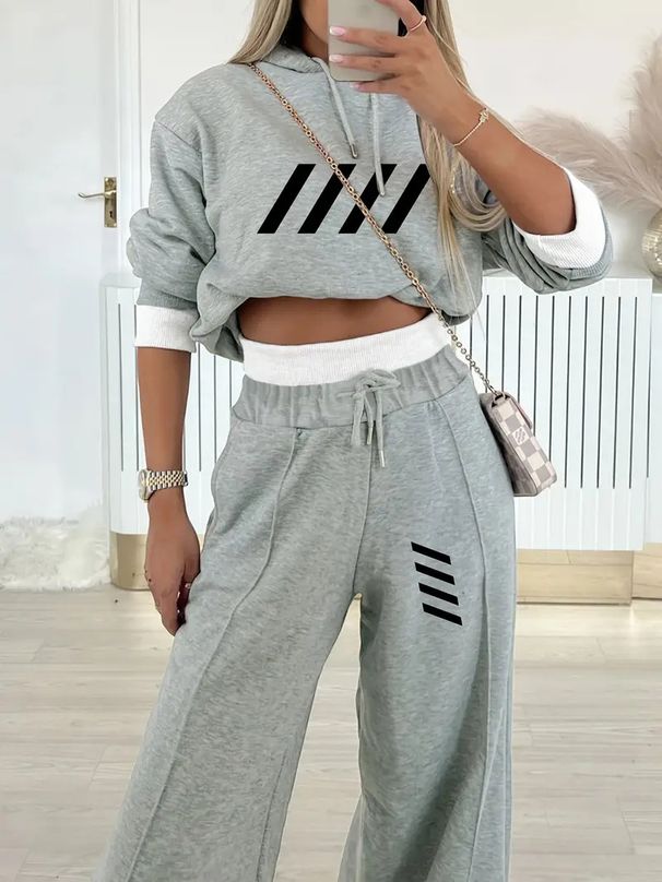 "Korean Style Hoodie & Jogger Set – Women's Casual Two-Piece Outfit In Light & Dark Gray, S-XXL"_voghion.com