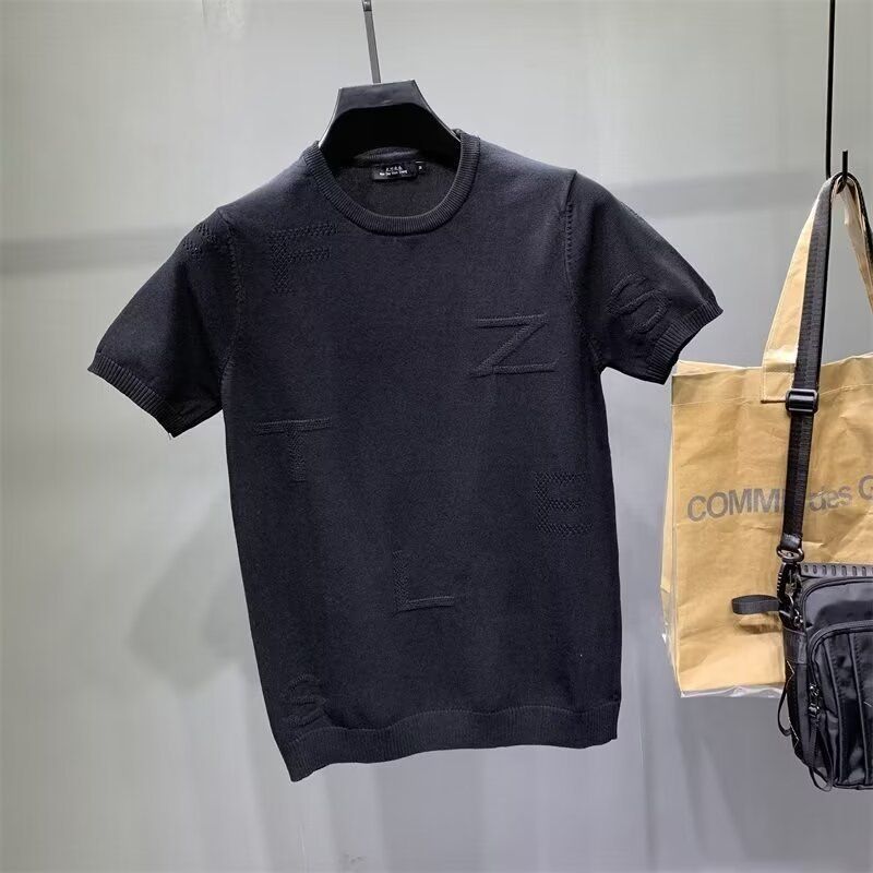Men's Clothing Men's ice silk short sleeved T shirt summer hollow T shirt round neck brand social knitted half sleeved thin breathable top T shirt_voghion.com
