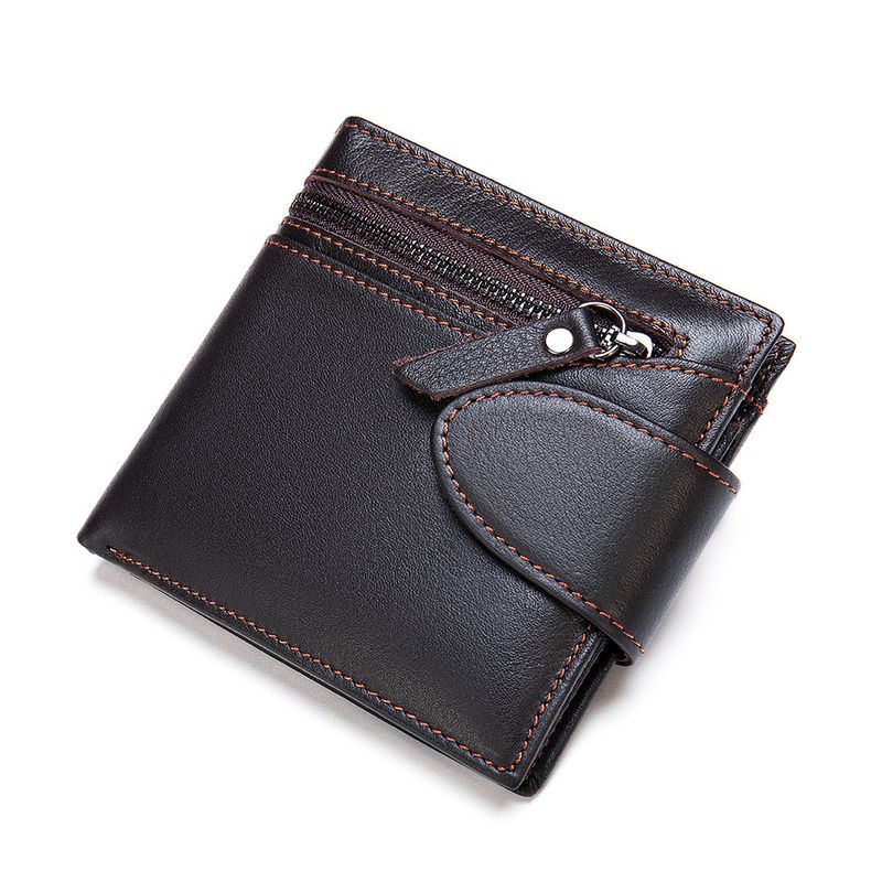 New Men's Leather Wallet First Layer Of Cowhide Men's Wallet Short Zipper Tower Buckle Leather Coin Bag_voghion.com