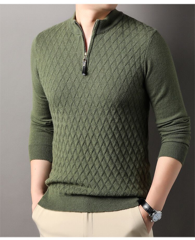 Retro-Pullover mit halbem Reißverschluss für Herren | Atmungsaktiver Strickpullover | Lässiges Winteroberteil mit entspannter Passform (Grau, Armeegrün, Beige, Blau) – S-XXXL_voghion.com