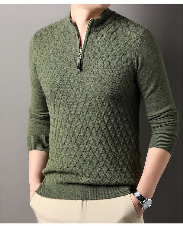 Retro-Pullover mit halbem Reißverschluss für Herren | Atmungsaktiver Strickpullover | Lässiges Winteroberteil mit entspannter Passform (Grau, Armeegrün, Beige, Blau) – S-XXXL_voghion.com