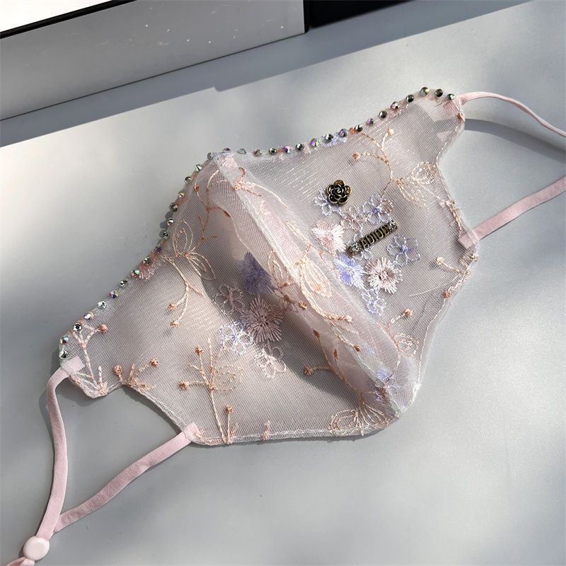 Sommer Ny Kamelia Diamant Brodert Maske Øyekrok Vaskbar Solkremmaske_voghion.com