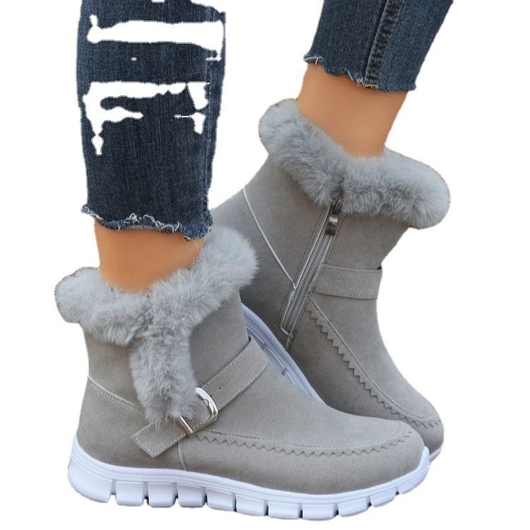 New Large Snow Winter Korean Edition Thick Solid Color Short With Velvet Warm Flat Boots Batch_voghion.com