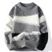 Men's Clothing Men's Casual Round Neck Loose Knit Sweater - Breathable, Machine Washable, Pullover With Jacquard Pattern - Yellow, Gray, Red, Green_voghion.com
