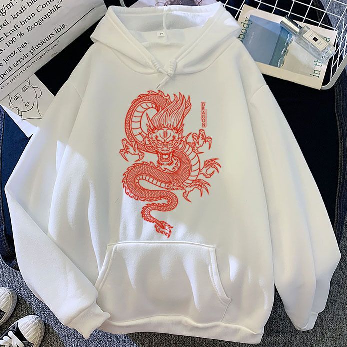 Autumn Winter New Candy Color Sweatshirt Couple Shirt Red Dragon Printed Pattern Hoodie_voghion.com