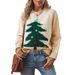 Gemütlicher Weihnachtsbaum-Strickpullover für Damen – Übergroßer Rundhalspullover für die Feiertage, weiche Polyestermischung, lässige Wintermode_voghion.com
