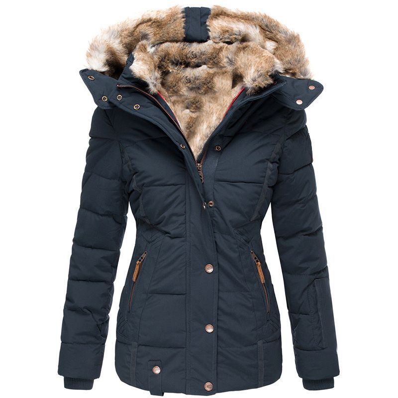 Women's Clothing warm fur collar cotton coat women's zipper long sleeved slim hooded cotton coat _voghion.com