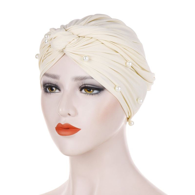 Chapéus femininos nova variedade de chapéus turbante, chapéus turbante muçulmanos, chapéus turbante pérola branca_voghion.com