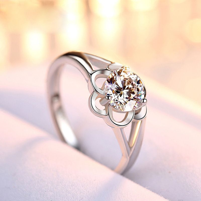 Simulierte Moissanit-Blume im koreanischen Stil mit sechszackigem Diamanten für Frauen, Heiratsantragsring, Paar, Geburtstagsgeschenk_voghion.com