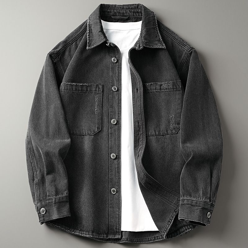 Retro Denim Shirt Men's Autumn Vintage Washed Casual Jacket Spring And Autumn Coat_voghion.com