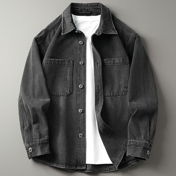 Retro Denim Shirt Men's Autumn Vintage Washed Casual Jacket Spring And Autumn Coat_voghion.com