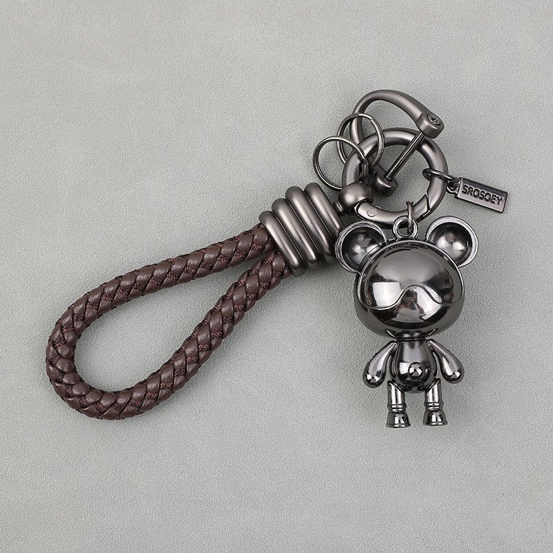 Textured Metal Cool Bear Keychain Pendant Creative Personality Male And Female Couple A Pair Of Bag Pendants Car Chain Ring_voghion.com