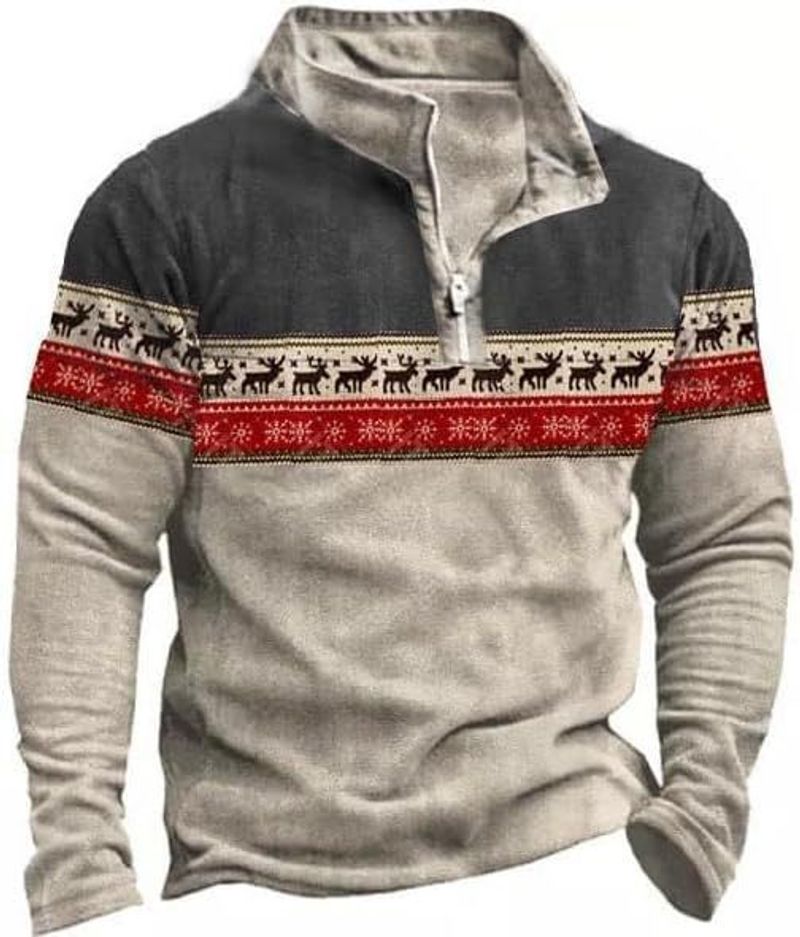 Félig kapucnis, etnikai stílusú, 3D nyomtatott, félig cipzáras pólóing_voghion.com