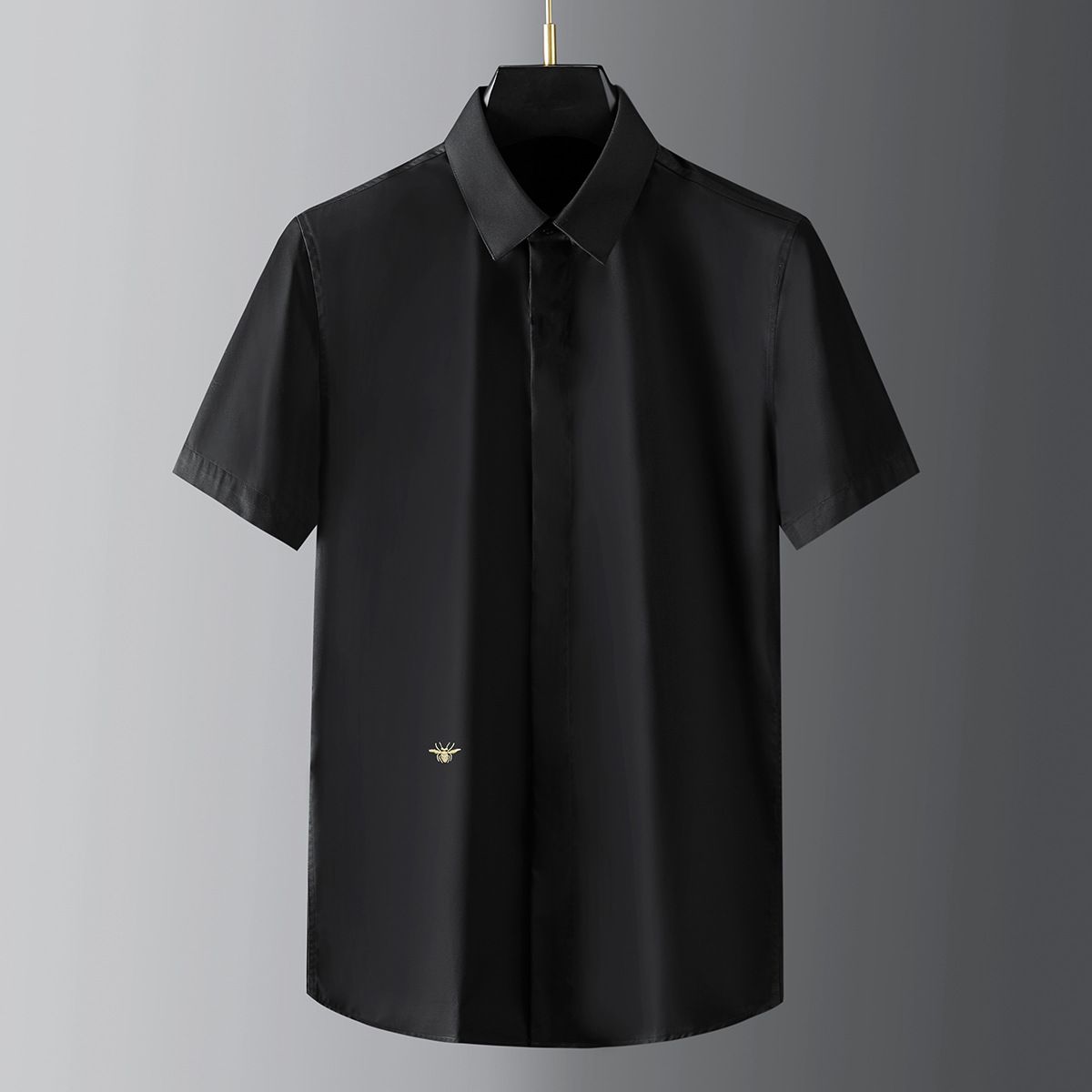 Unschlagbare Qualität Sommer Klassisches Vielseitiges Kragen Gold Bee Besticktes Kurzarm Hochwertiges Herrenhemd_voghion.com