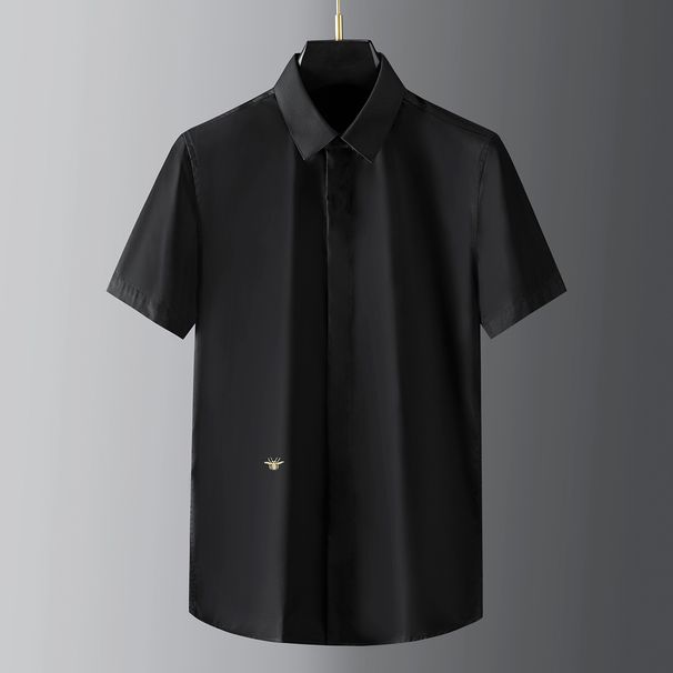 Unschlagbare Qualität Sommer Klassisches Vielseitiges Kragen Gold Bee Besticktes Kurzarm Hochwertiges Herrenhemd_voghion.com