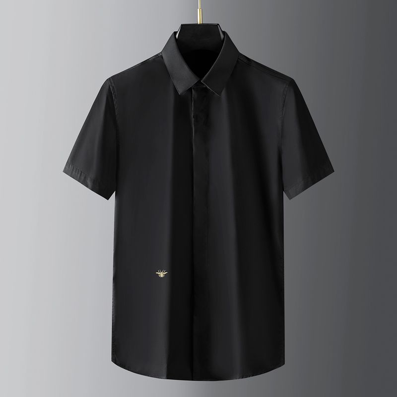 Unbeatable Quality Summer Classic Versatile Collar Gold Bee Embroidered Short Sleeve High Quality Men's Shirt_voghion.com