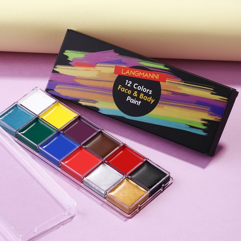 12 färger Ansiktsmålningskit för barn Vuxna - Ansiktsmålningspalett Festtillbehör，Vattenlösliga Pigment Body Paint Paint för Halloween Cosplay_voghion.com