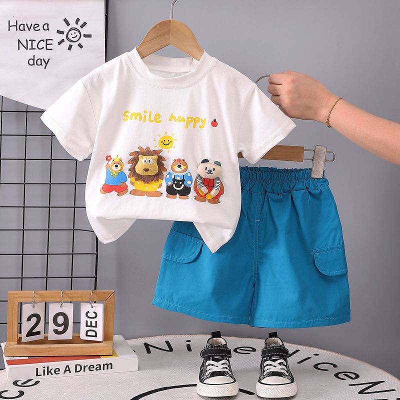 Kostüm 2024 Nei Puppelcher Kannerkleeder Schéine Jongen Summer 3D Popp Kuerzärm Zwee-Stéck Set_voghion.com