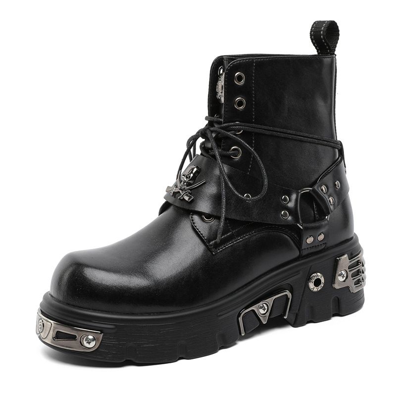Short Boots Punk Style Big Head Platform Martin Boots Retro Style Muffin Locomotive Men's Boots_voghion.com