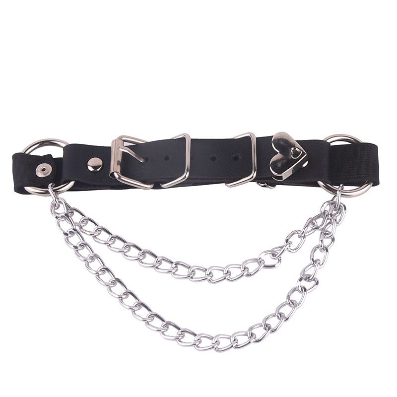 Korean And Japanese Harajuku Heart Decor Ring Band Adjustable Metal Tassel Leg Chain Garter Belt_voghion.com