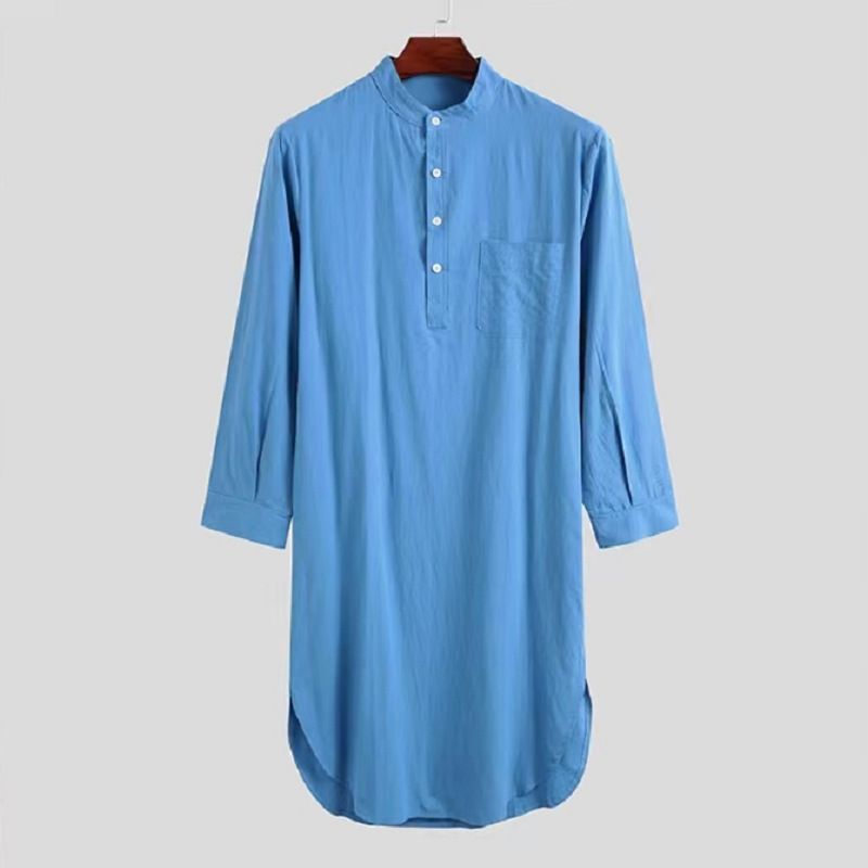 Men's Clothing Fashion Ethnic Style Long Sleeved Muslim Long Shirt_voghion.com