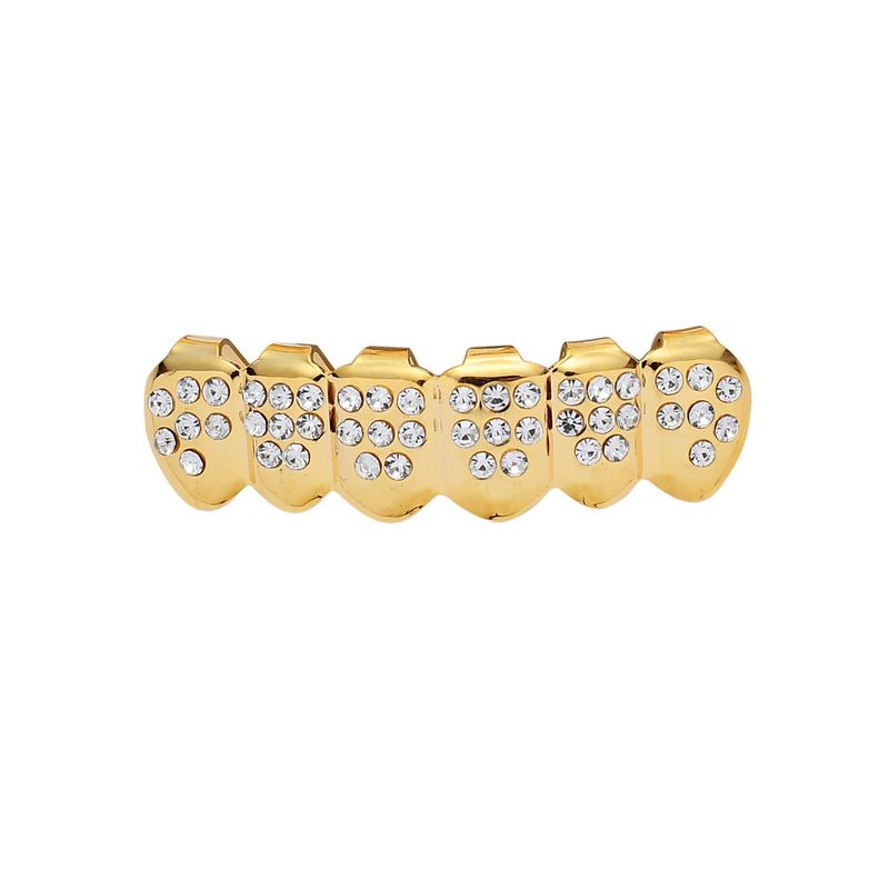 hip hop braces Halloween shiny gold plated braces diamond studded full diamond Hiphp_voghion.com