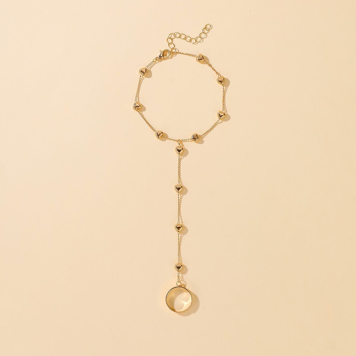 Braccialetto semplice alla moda con catena di perle a forma di cuore, stile bohémien, anello decorativo integrato_voghion.com