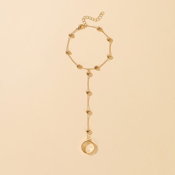 Braccialetto semplice alla moda con catena di perle a forma di cuore, stile bohémien, anello decorativo integrato_voghion.com
