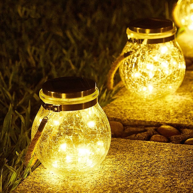 ​​Solar LED Lantern With Crackle Glass – IP55 Waterproof Hanging Light For Garden, Patio & Festivals (Warm White/Color-Changing, CE Certified)​_voghion.com
